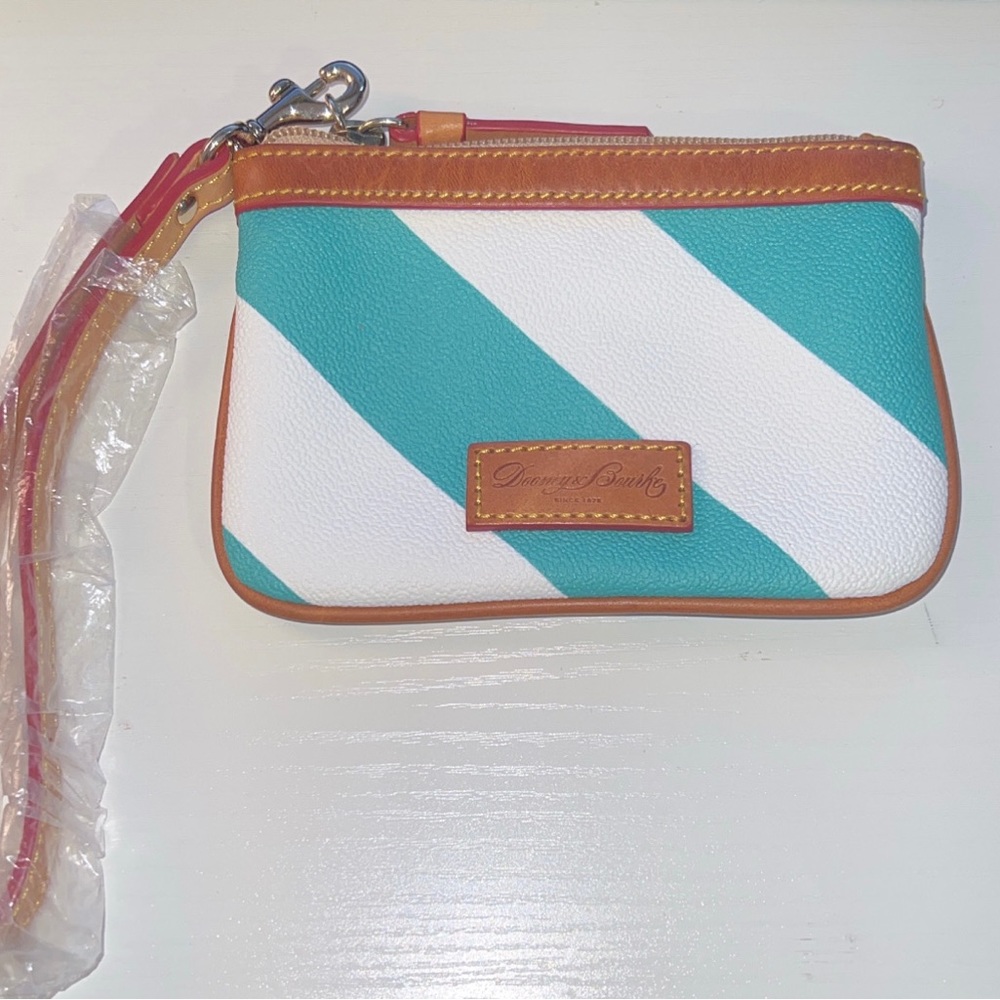 Dooney & Bourke Coin Purse Teal and White Stripe New